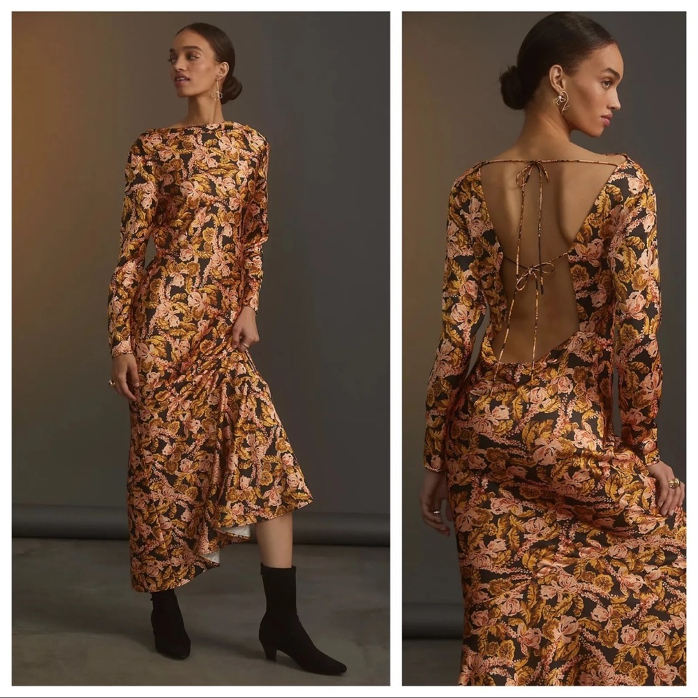 NWT SIGNIFICANT OTHER Yvonne Printed Open Back Long Sleeve Maxi Dress Size 10